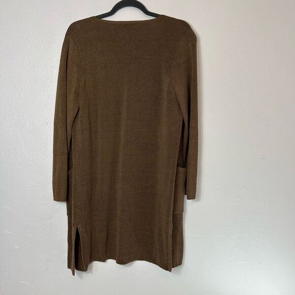 J. Crew M Juliette linen brown collarless knit cardigan sweater size small - Picture 4 of 7